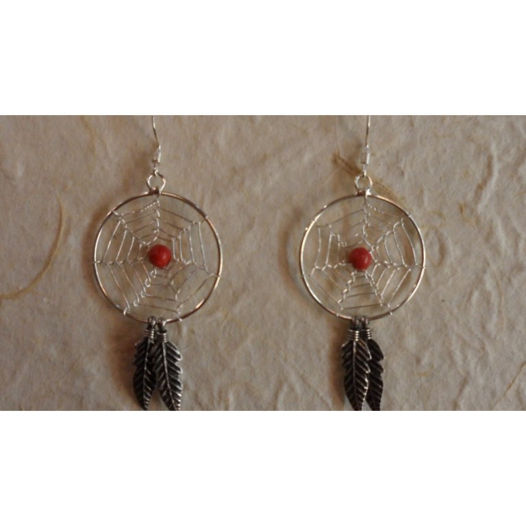 Boucles d'oreilles attrapes rêves 21 perle rouge