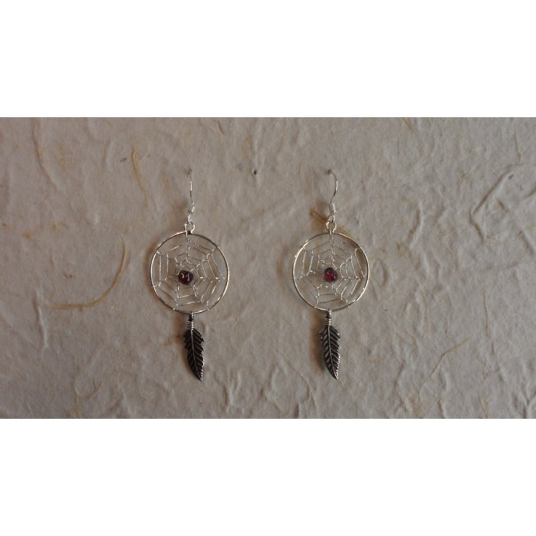 Boucles d'oreilles attrapes rêves 22 perle grenat