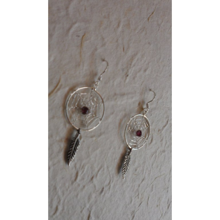 Boucles d'oreilles attrapes rêves 22 perle grenat