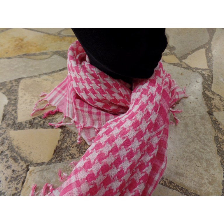 Foulard Riyad carreaux blanc/rose dragée