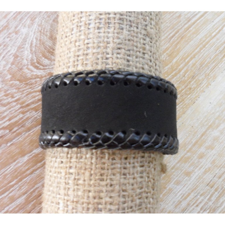 Bracelet cuir noir tressage