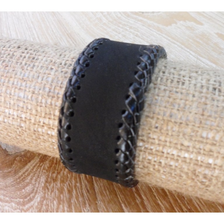 Bracelet cuir noir tressage