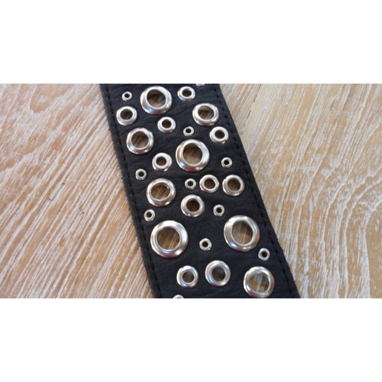 Bracelet cuir noir oeillets