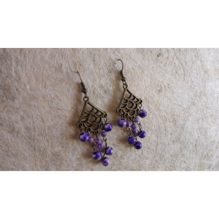 Pendants d'oreilles roses/mauves Malec