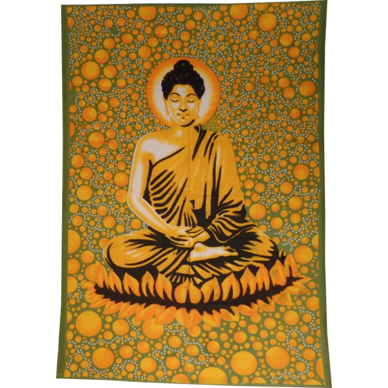 Tenture bulles Bouddha zen vert/jaune