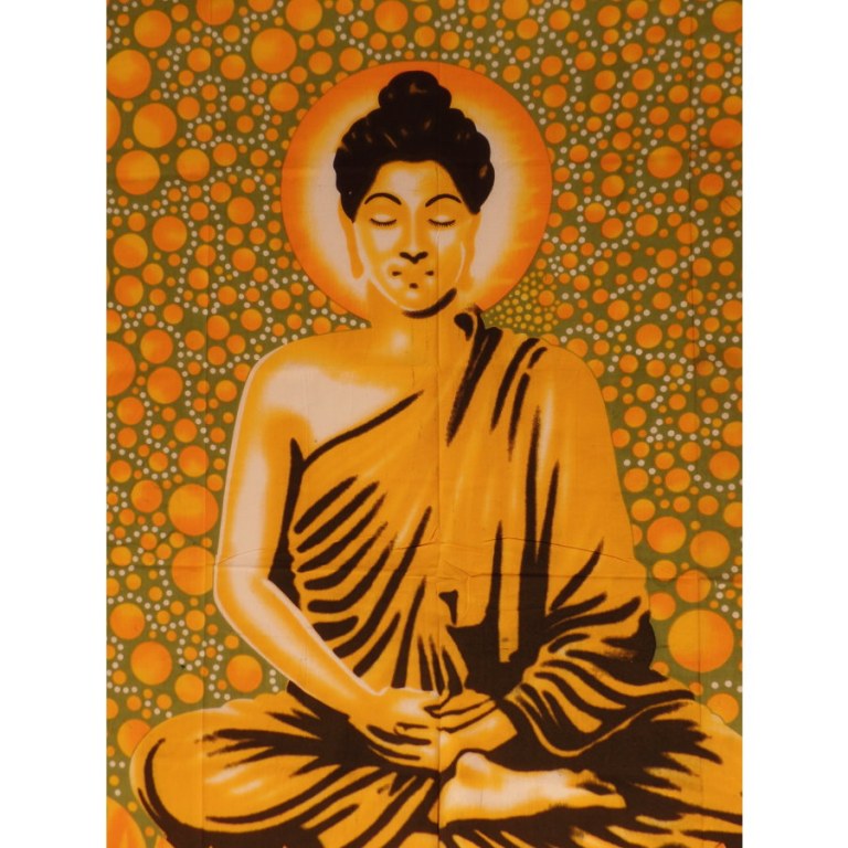 Tenture bulles Bouddha zen vert/jaune