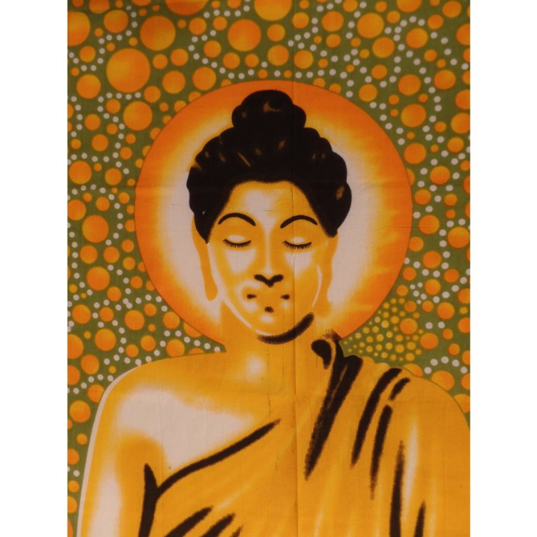 Tenture bulles Bouddha zen vert/jaune