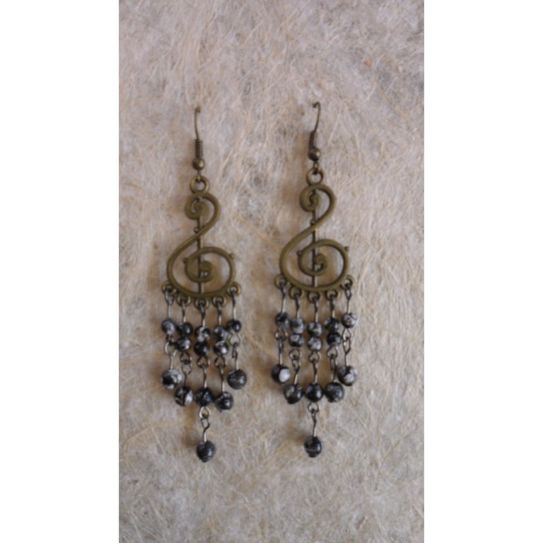 Pendants d'oreilles phelng noirs/blancs