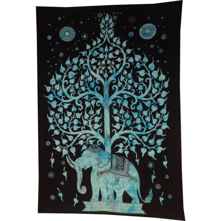 Tenture arbre de vie et éléphant bleu