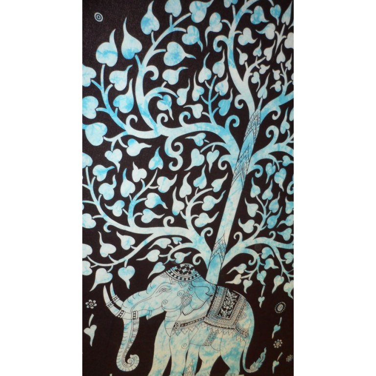 Tenture arbre de vie et éléphant bleu