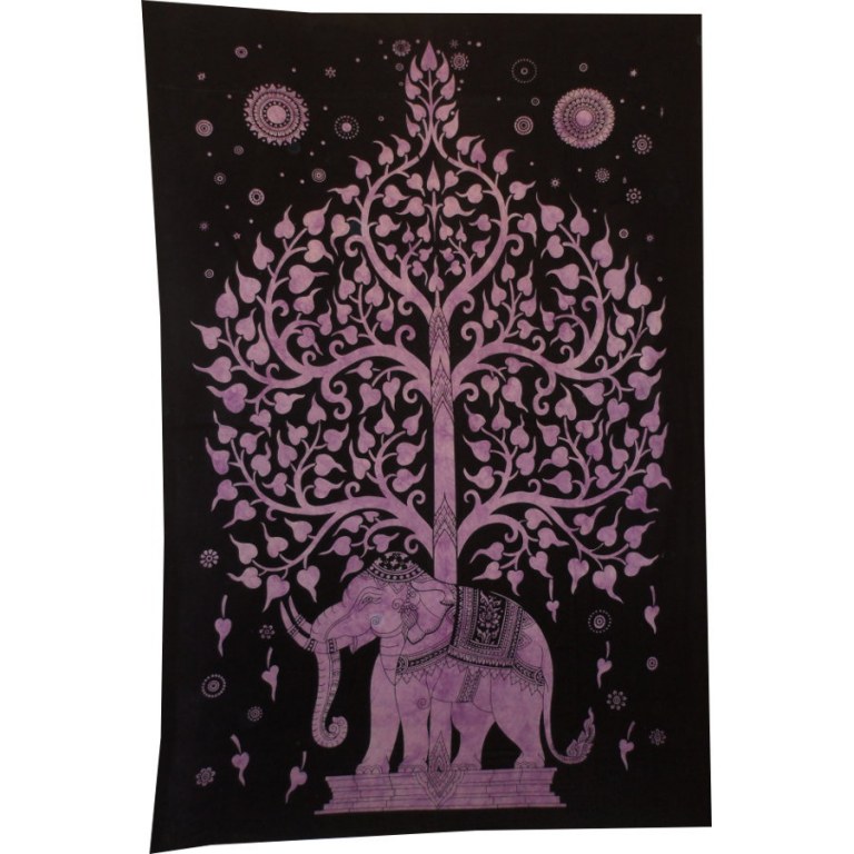 Tenture arbre de vie et éléphant mauve