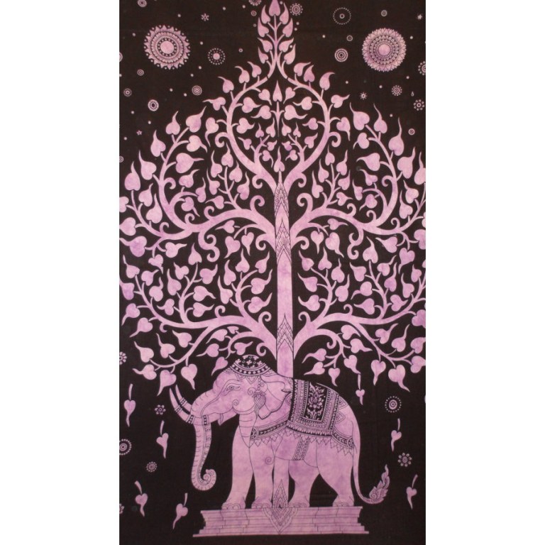 Tenture arbre de vie et éléphant mauve