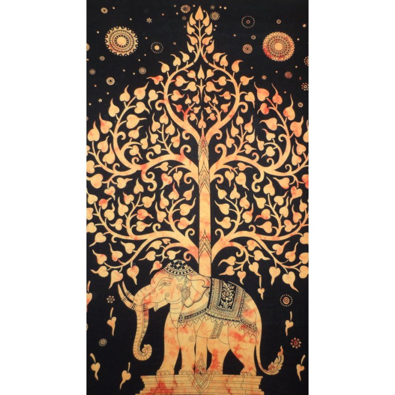 Tenture arbre de vie et éléphant orange