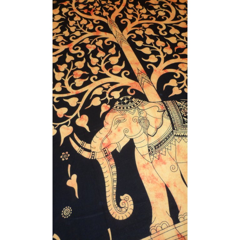 Tenture arbre de vie et éléphant orange