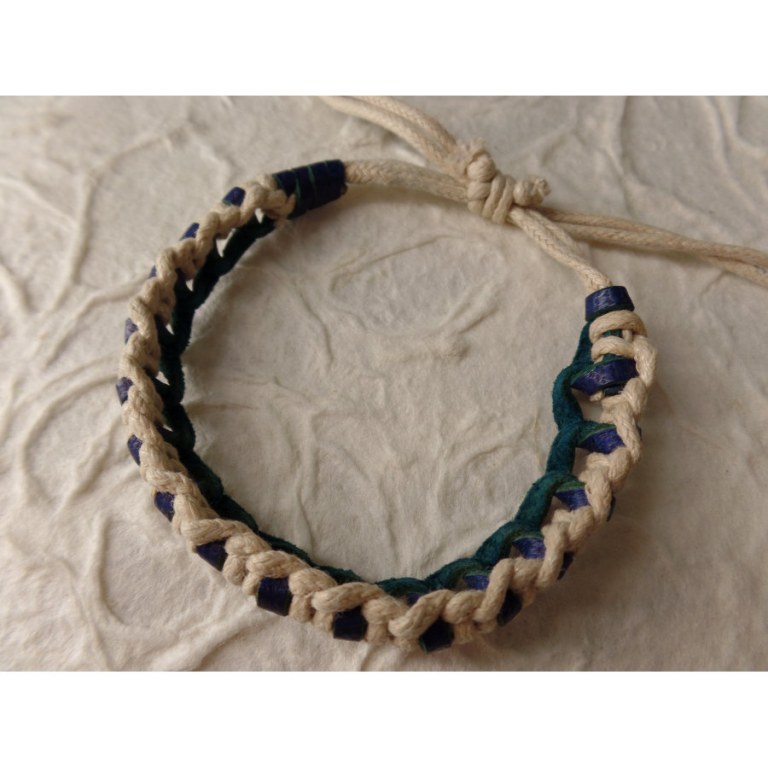 Bracelet Gili cuir bleu coton écru