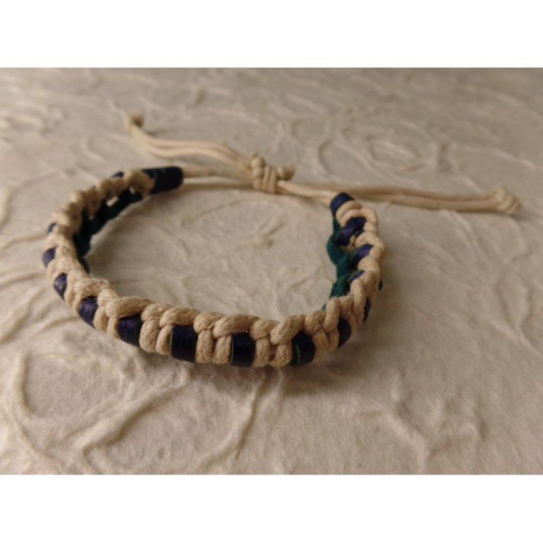 Bracelet Gili cuir bleu coton écru