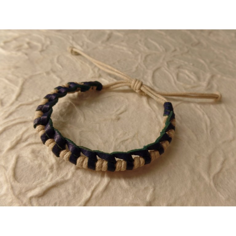 Bracelet Gili cuir bleu coton écru