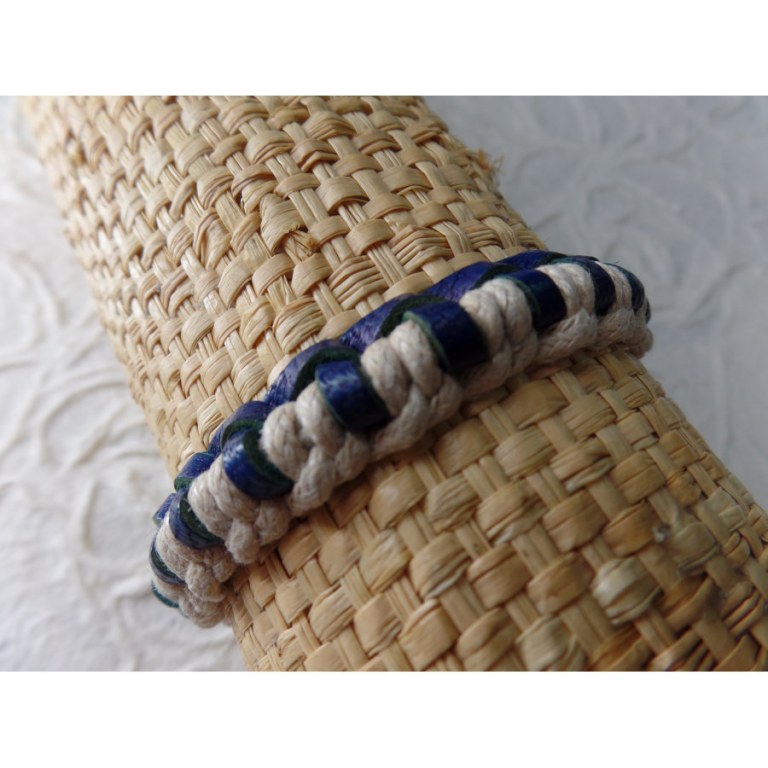 Bracelet Gili cuir bleu coton écru