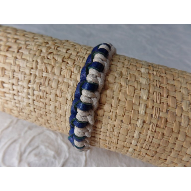 Bracelet Gili cuir bleu coton écru