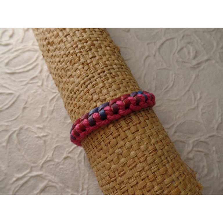 Bracelet Gili cuir rouge/bleu coton rose