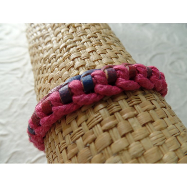 Bracelet Gili cuir rouge/bleu coton rose