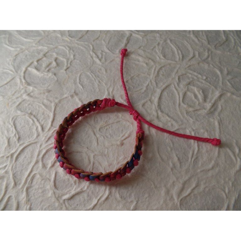 Bracelet Gili cuir rouge/bleu coton rose