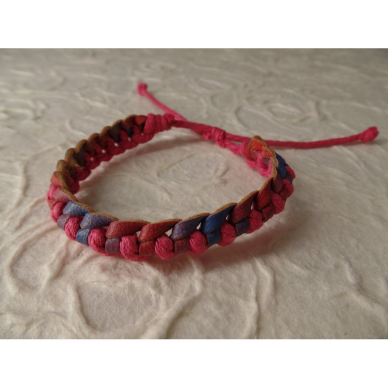 Bracelet Gili cuir rouge/bleu coton rose