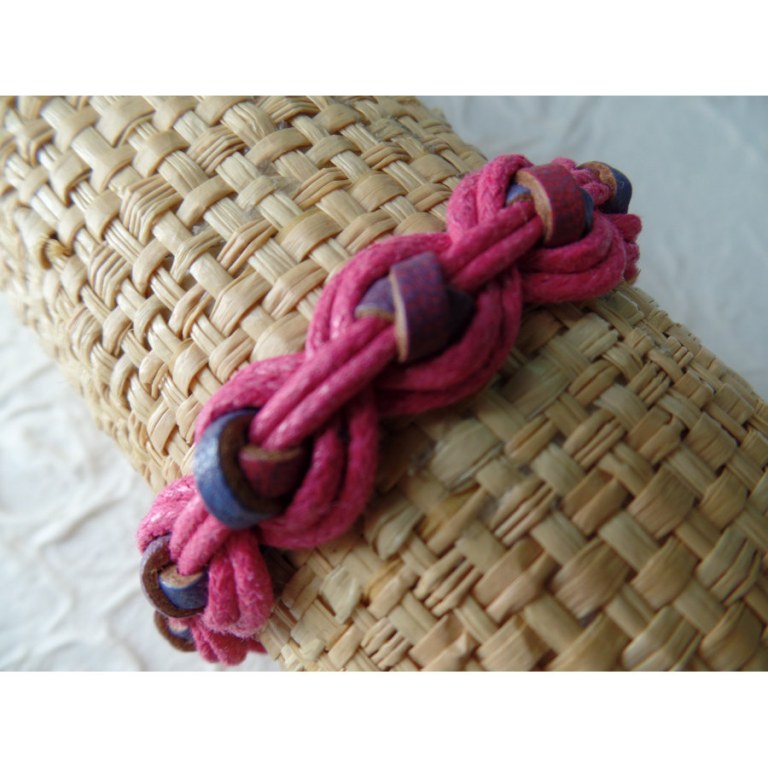 Bracelet Gili cuir bleu coton rose