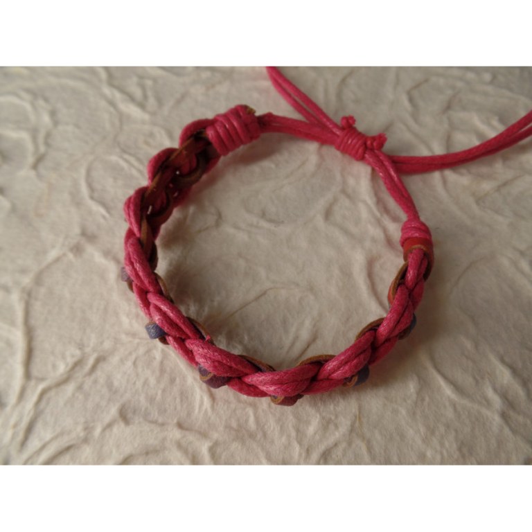 Bracelet Gili cuir bleu coton rose