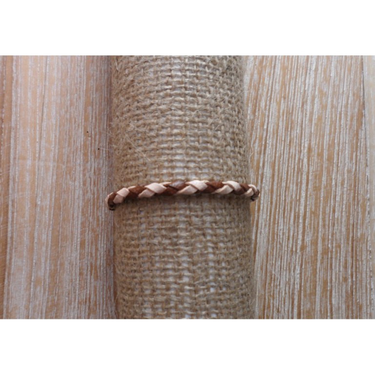 Bracelet cuir tressé marron/blanc cassé