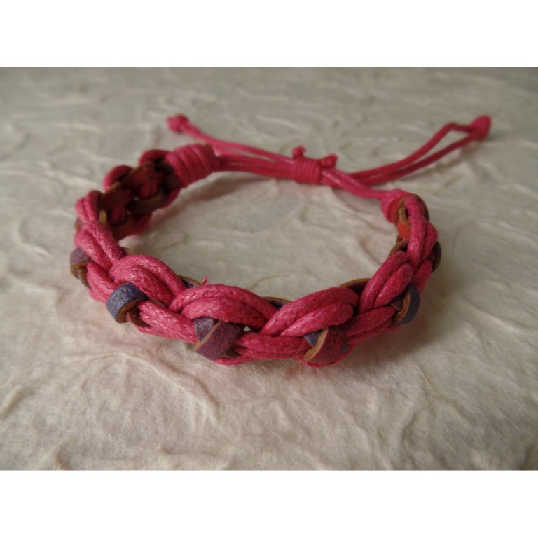 Bracelet Gili cuir bleu coton rose