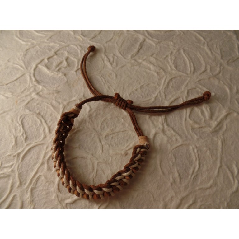 Bracelet Gili cuir beige coton écru/marron