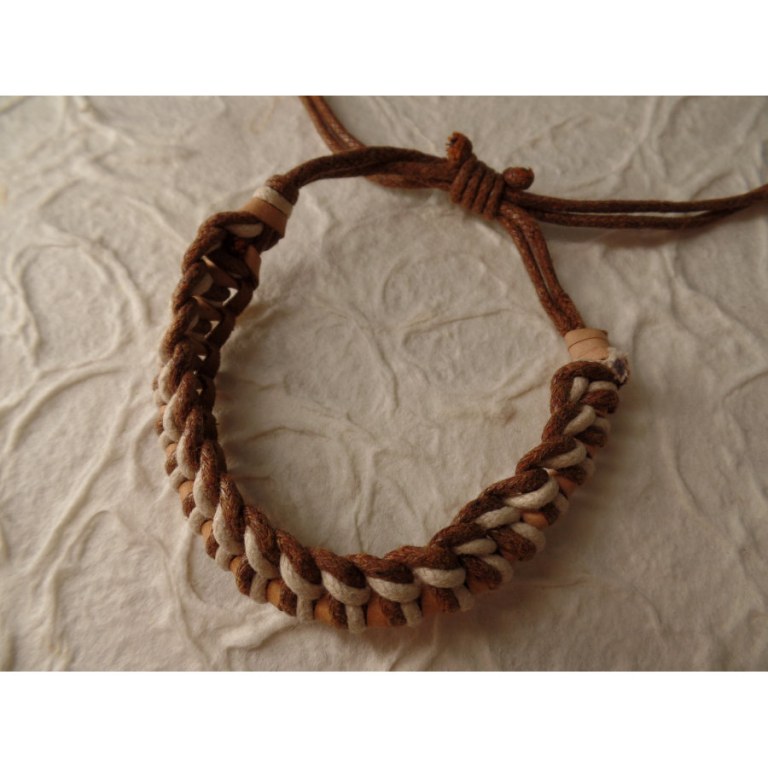 Bracelet Gili cuir beige coton écru/marron