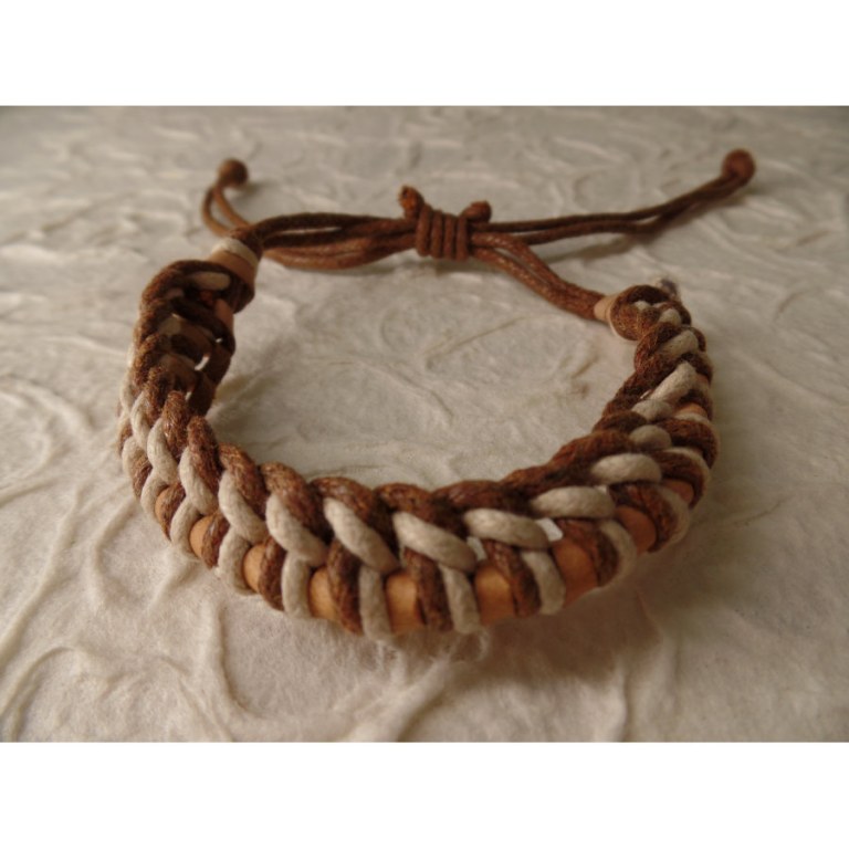 Bracelet Gili cuir beige coton écru/marron