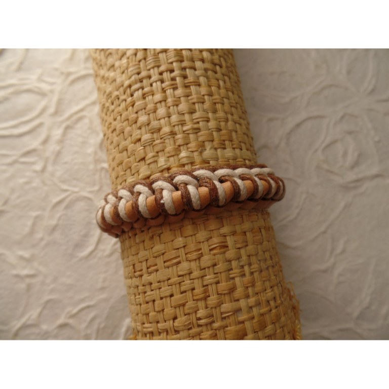 Bracelet Gili cuir beige coton écru/marron