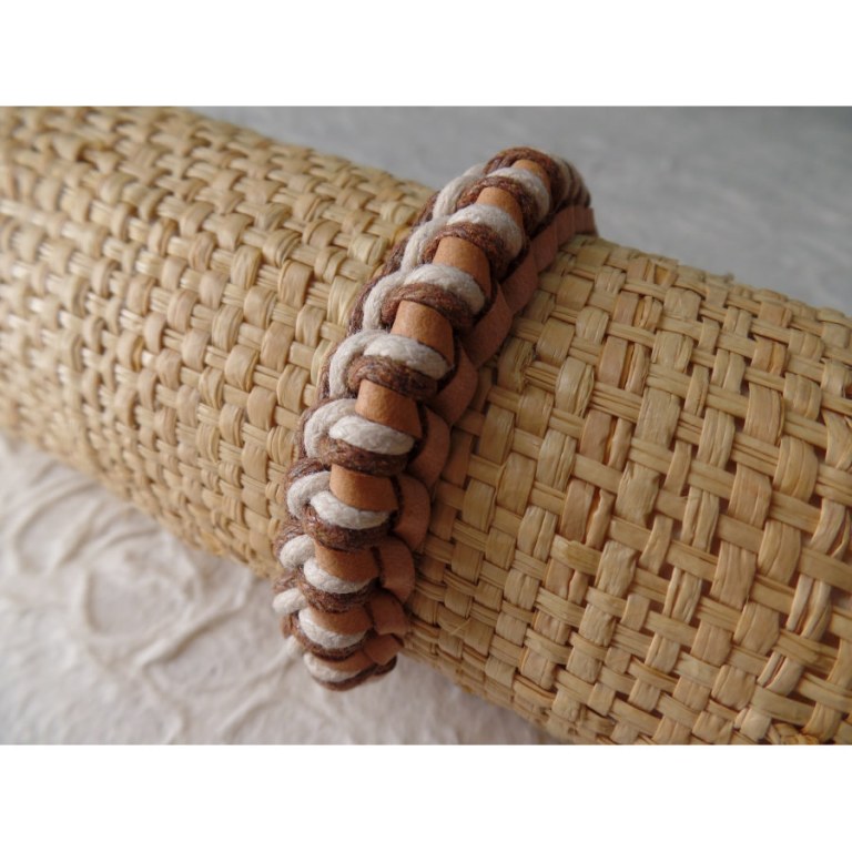 Bracelet Gili cuir beige coton écru/marron