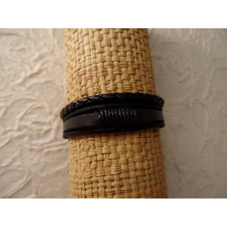 Bracelet multirangs cuir noir