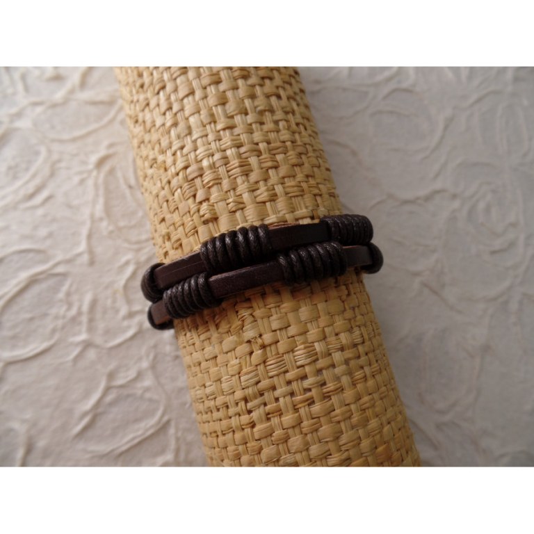 Bracelet lanières en cuir chocolat