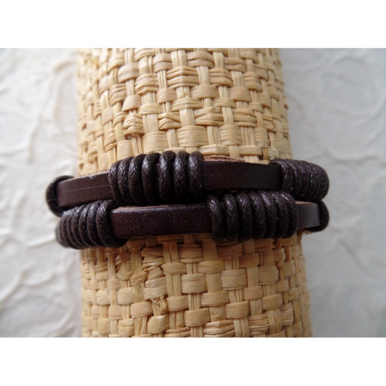 Bracelet lanières en cuir chocolat