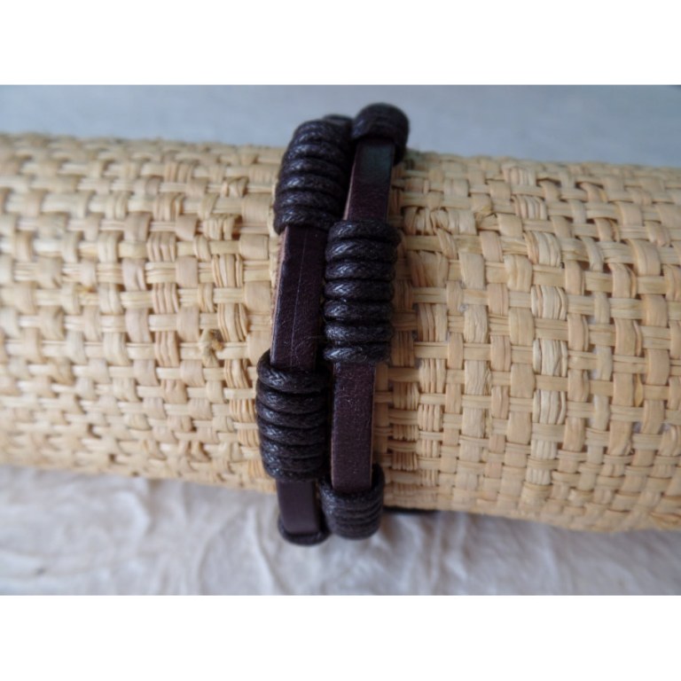 Bracelet lanières en cuir chocolat