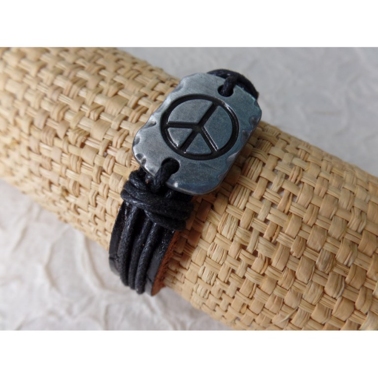 Bracelet en cuir motif peace and love