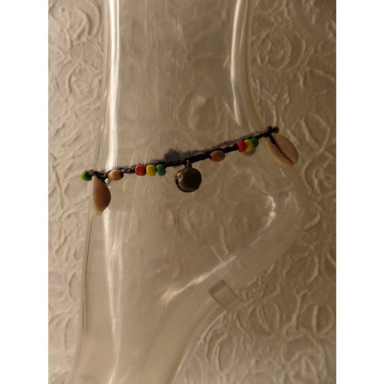 Bracelet cheville rasta grelots et coquillages