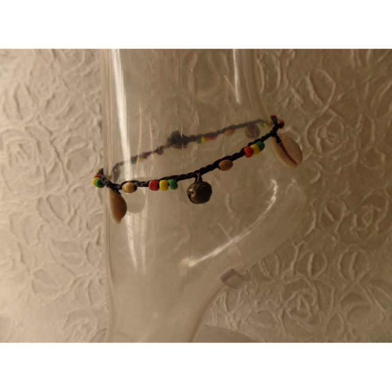 Bracelet cheville rasta grelots et coquillages