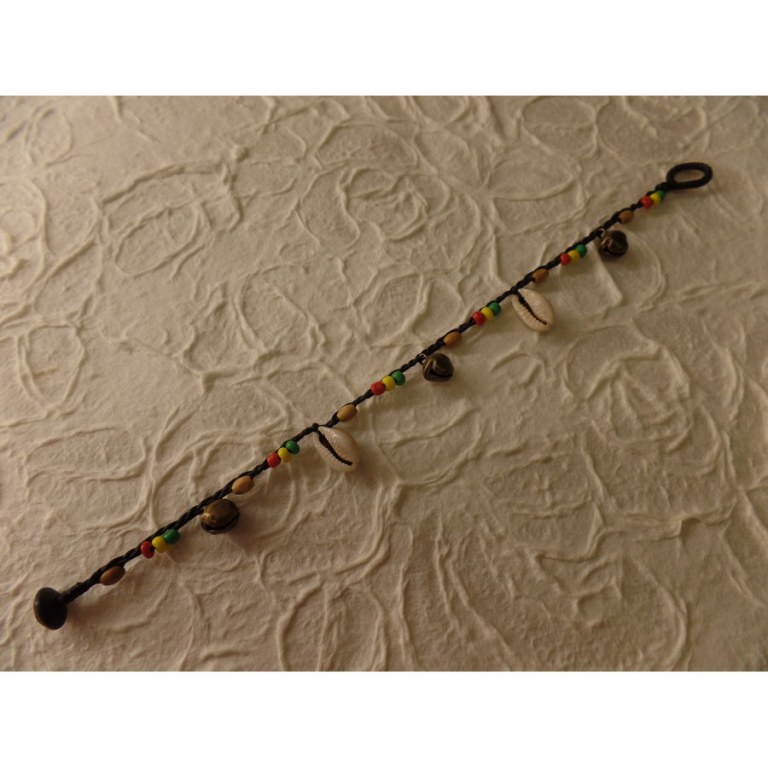 Bracelet cheville rasta grelots et coquillages