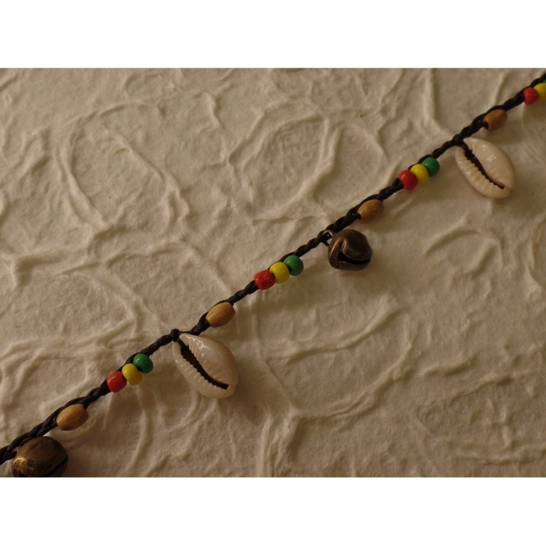 Bracelet cheville rasta grelots et coquillages