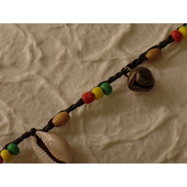 Bracelet cheville rasta grelots et coquillages