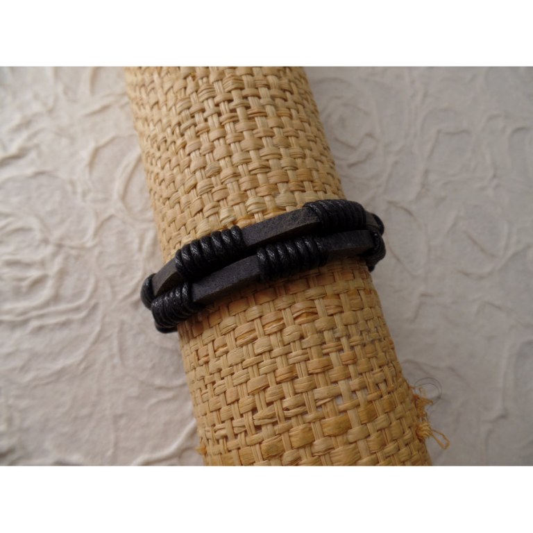 Bracelet lanières en cuir anthracite