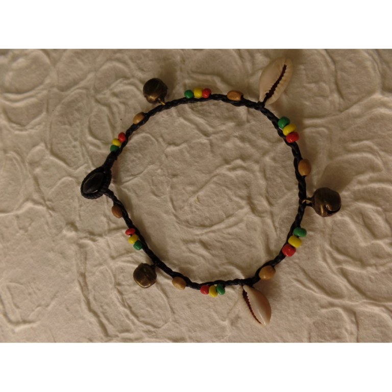 Bracelet cheville rasta grelots et coquillages