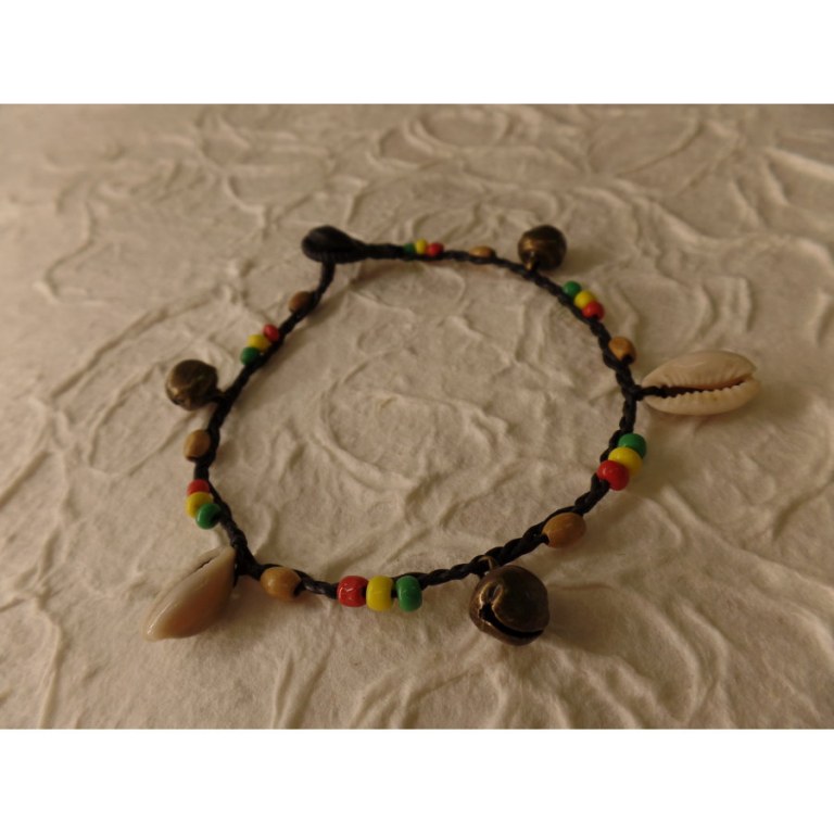 Bracelet cheville rasta grelots et coquillages