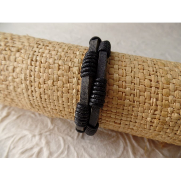 Bracelet lanières en cuir anthracite